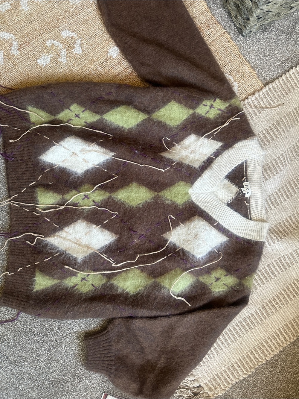 Brown Argyle Pattern V-Neck Men's Sweater